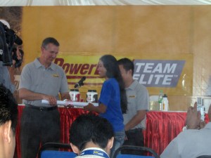 PowerBar Team Elite logo launch. PowerBar big boss from Australia, myself and Mr Rahimi